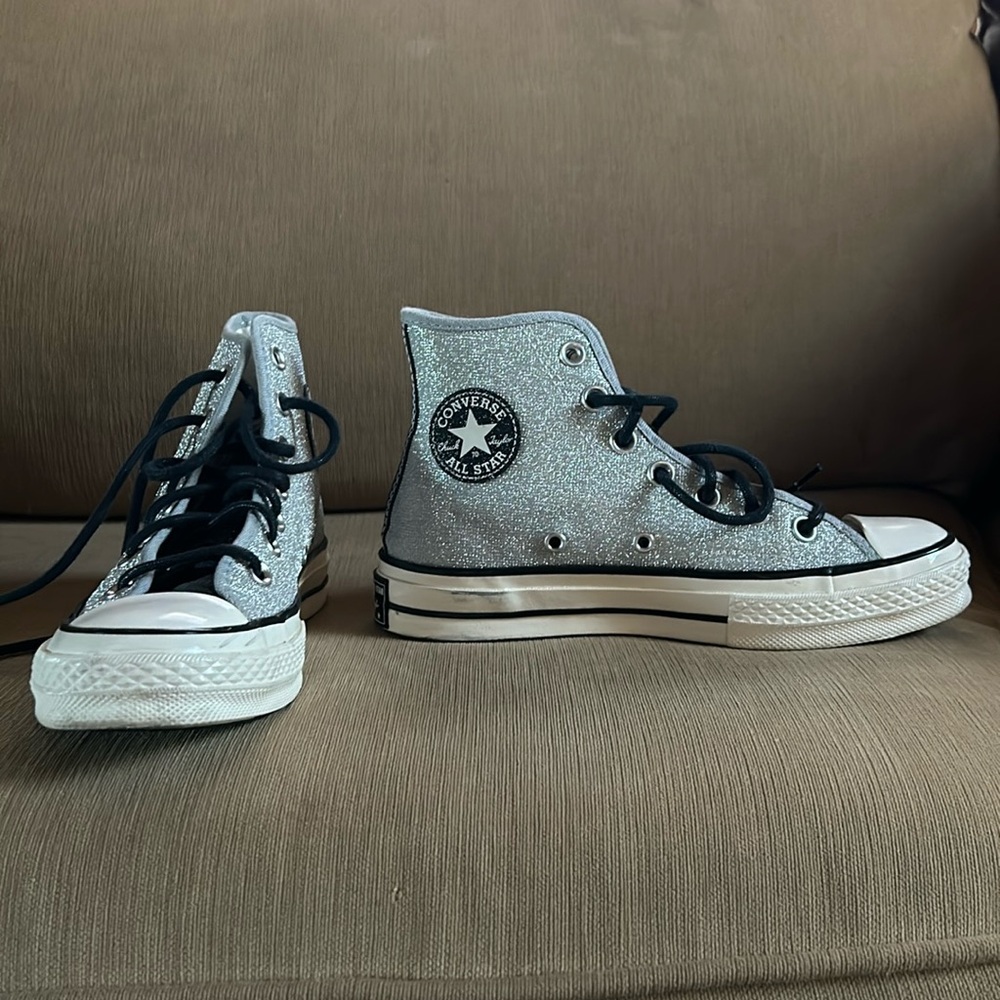 Converse High Top Silver Glitter Sneakers